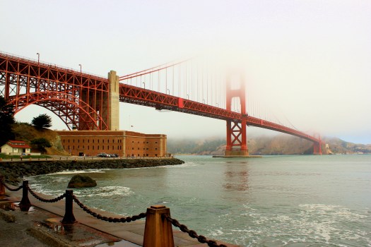 THE GOLDEN GATE BRIDGE IN THE MORNING FOG  